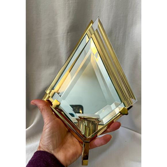 PartyLite brass mirrored beveled glass Infinity wall sconce candle holders set 2 - Picture 10 of 15